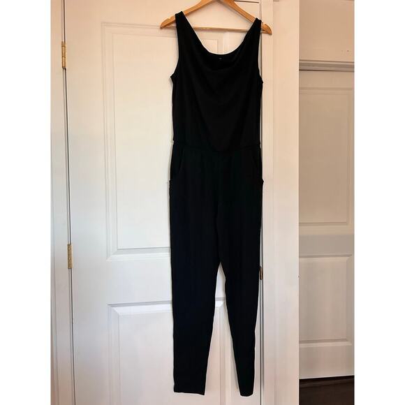 Garnet Hill Black Jersey Lounge Style Jumpsuit Women’s 8 Minimalist Neutral Chic - Picture 2 of 9